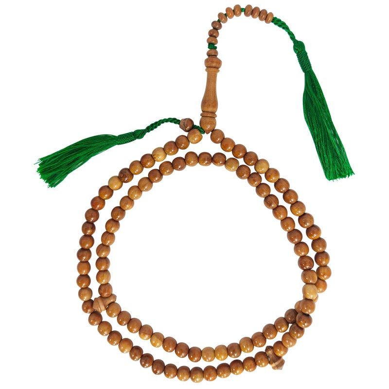 TheTasbih مسبحة طبيعية بنية 8 مم من خشب الحمضيات مع خيوط خضراء - Image 3